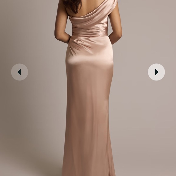 GALINA SIGNATURE One-Shoulder Charmeuse Sheath Dress- Color: SAND- Size: 2 - Picture 3 of 4